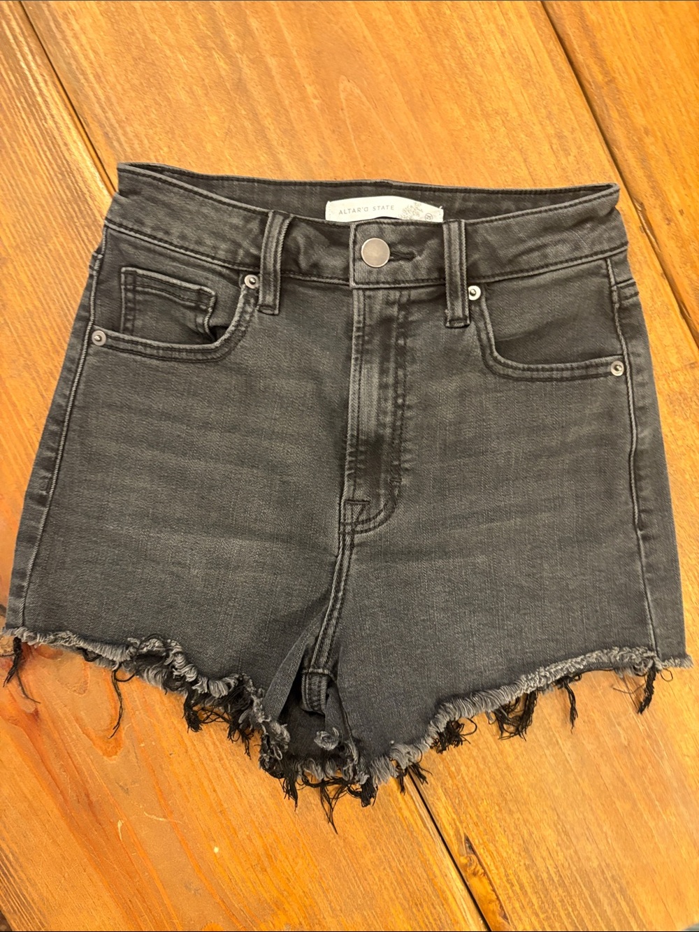 Altar’d State High-Waisted Black Denim Cutoff Shorts